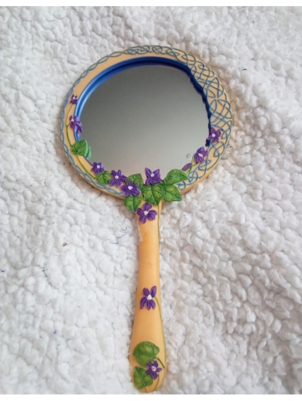 Pacific Giftware Celtic Violet Fairy Hand Mirror #3518 Purple Flowers 10” Resin